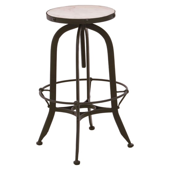 Read more about Vance round white marble top bar stool with black metal frame