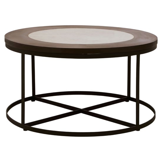 Photo of Vance wooden marble top side table with black latticed base