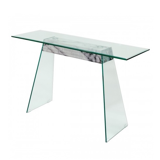 Product photograph of Vancouver Glass Console Table In Clear Marble Effect Support from Furniture in Fashion