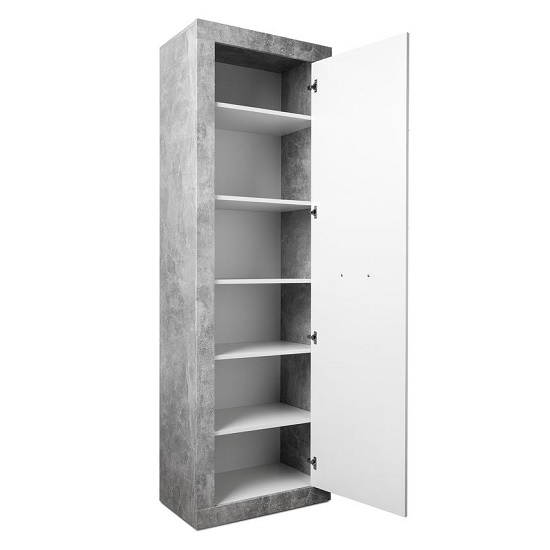 Varna Hallway Cupboard In Structure Concrete And Glossy White | FiF