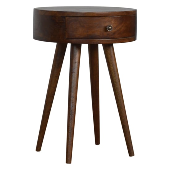 Read more about Wooden circular bedside cabinet in chestnut with 1 drawer