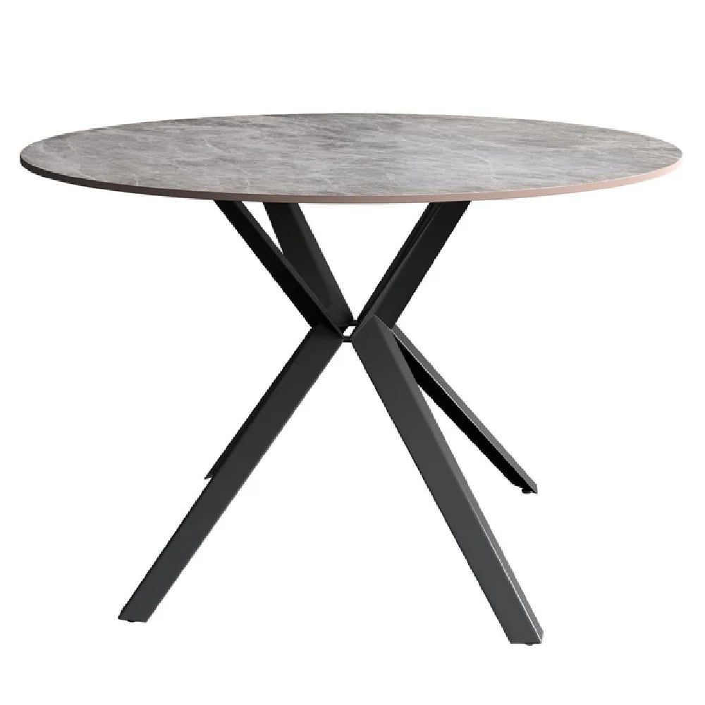 vashon ceramic round dining table with black legs in grey