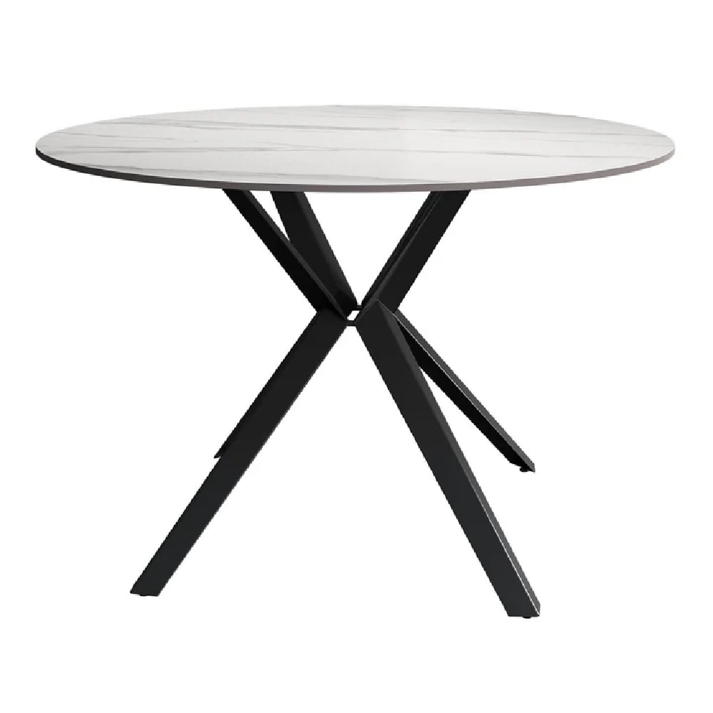 vashon ceramic round dining table with black legs in white