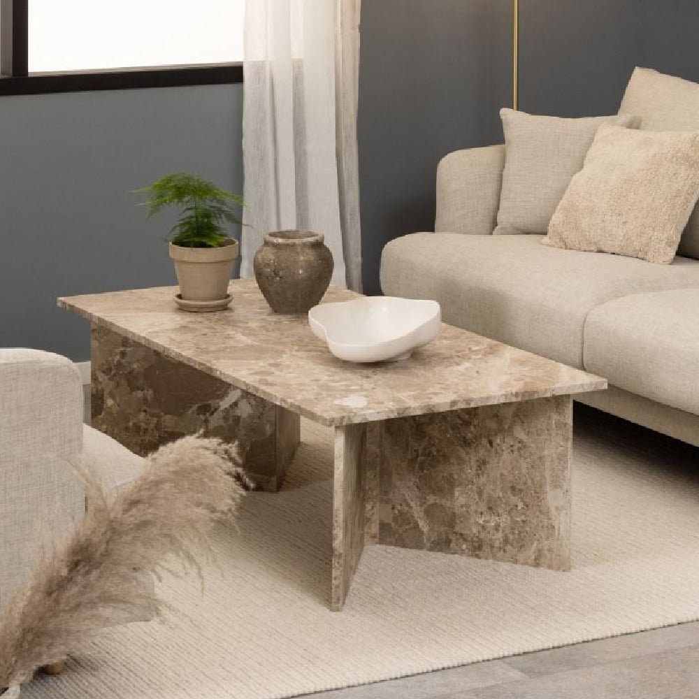 Product photograph of Vashon Marble Rectangular Coffee Table In Brown from Furniture in Fashion