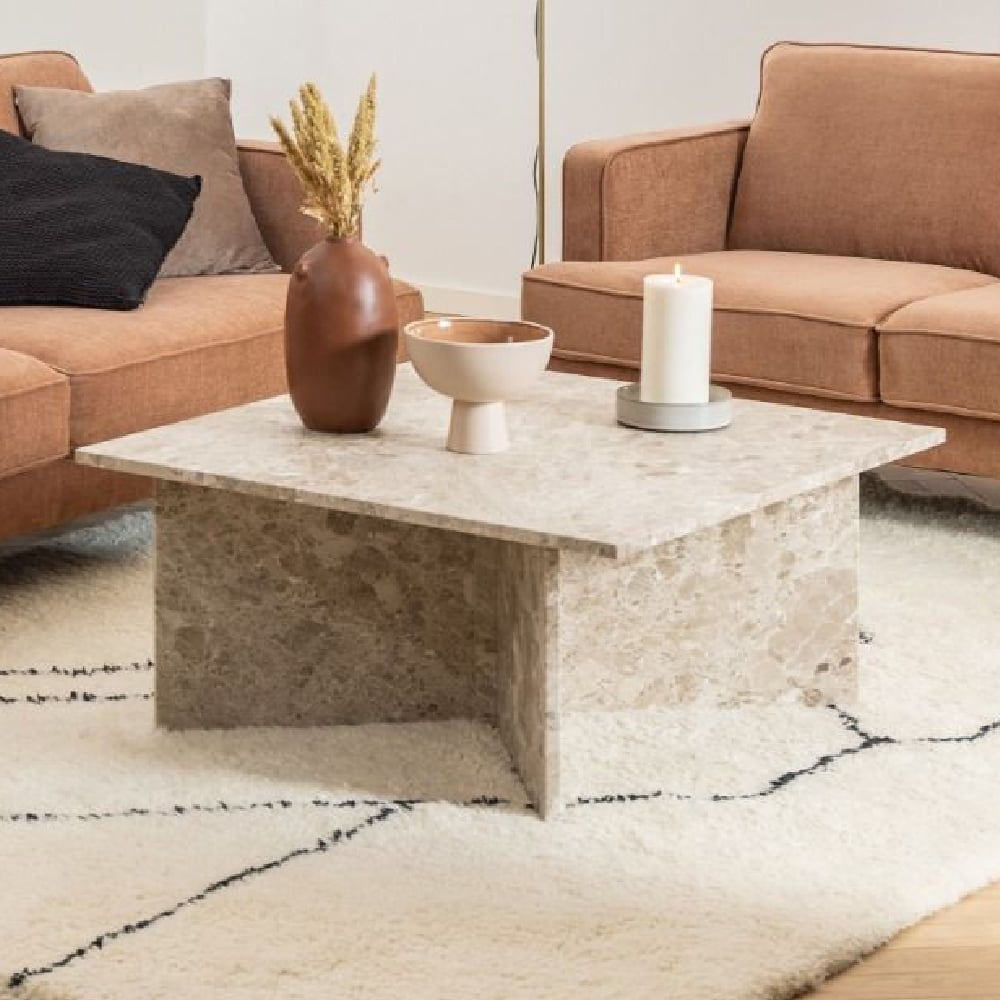 Product photograph of Vashon Marble Square Coffee Table In Brown from Furniture in Fashion