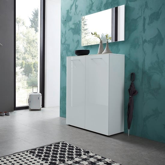 Read more about Vector shoe cabinet with wall mirror in white and glass fronts
