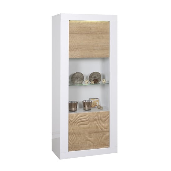 Read more about Metz glass display cabinet in white gloss and oak with led