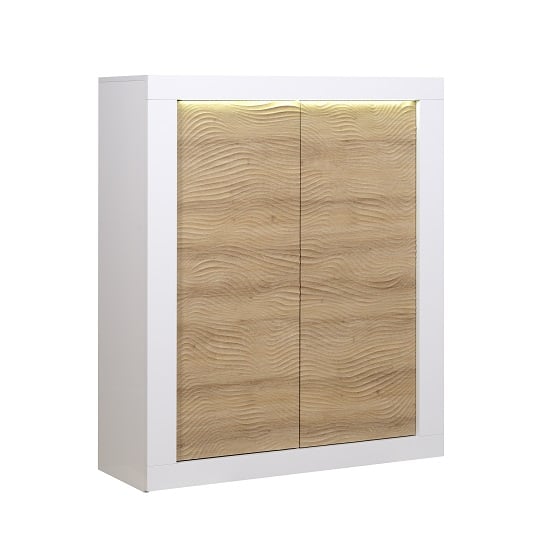View Metz highboard in oak and white gloss with led lighting