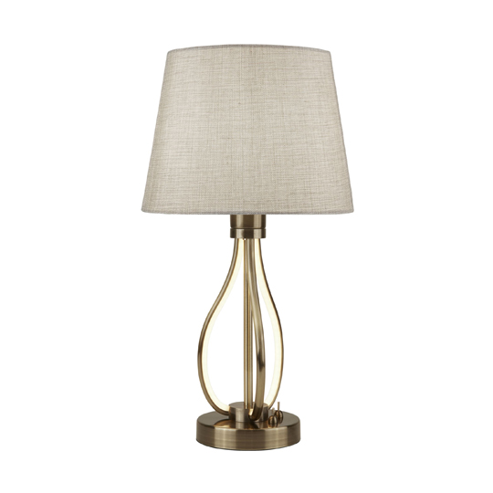 Product photograph of Vegas Led Table Lamp In Antique Brass And Oatmetal from Furniture in Fashion