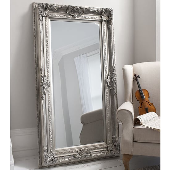 Velia Rectangular Leaner Mirror In Silver Frame | Furniture in Fashion