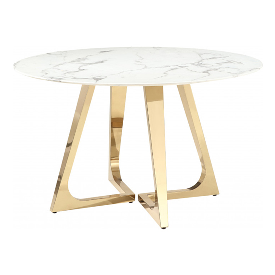 Veneta Round White Marble Dining Table With Gold Legs | FiF