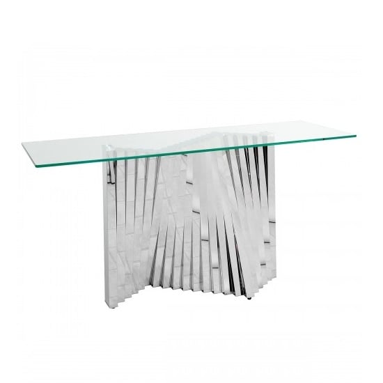 View Venezia glass console table in clear with stainless steel base