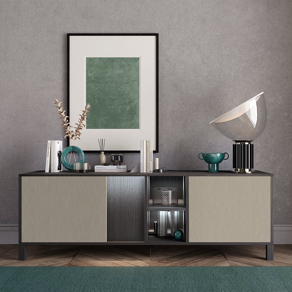 Read more about Venice high gloss tv sideboard with 2 doors in champagne and led