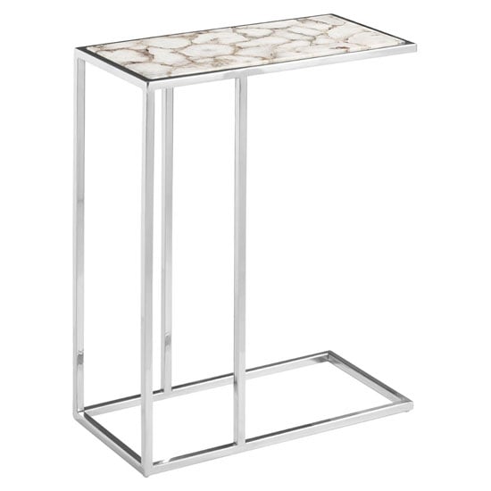Product photograph of Sauna Agate Side Table With Silver Steel Frame In White from Furniture in Fashion