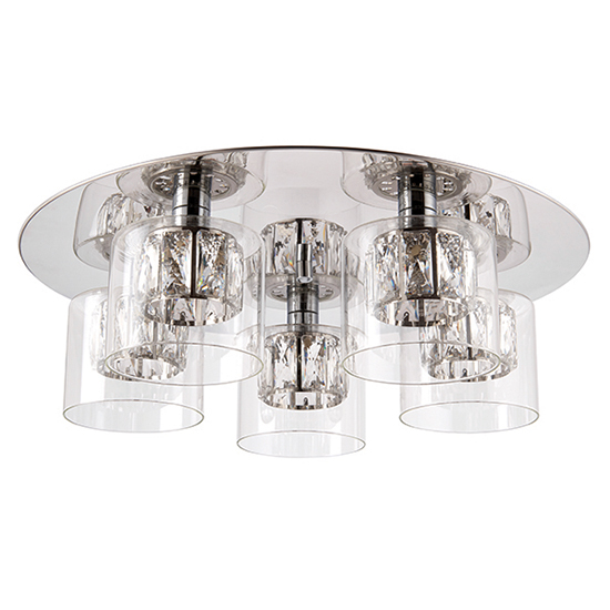 Verina 5 Lights Clear Glass Flush Ceiling Light In Chrome | Furniture ...