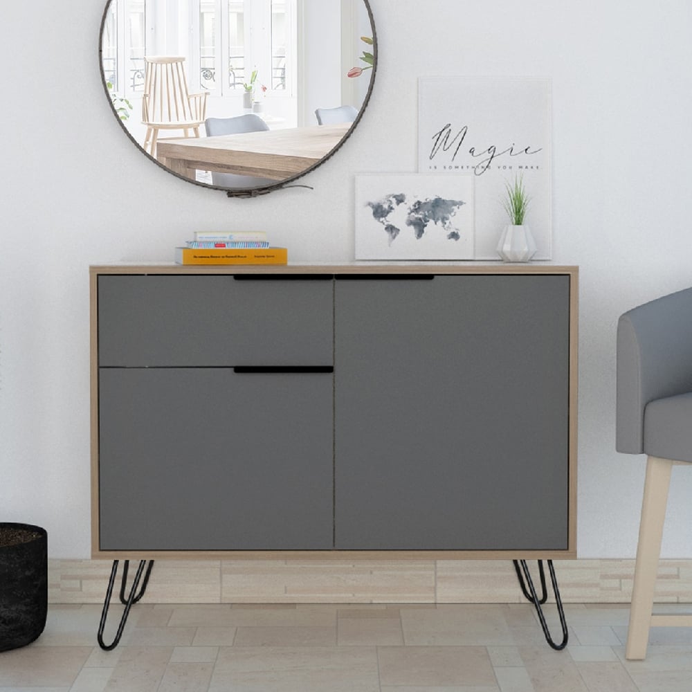 veritate wooden sideboard with 2 door 1 drawer in grey and oak