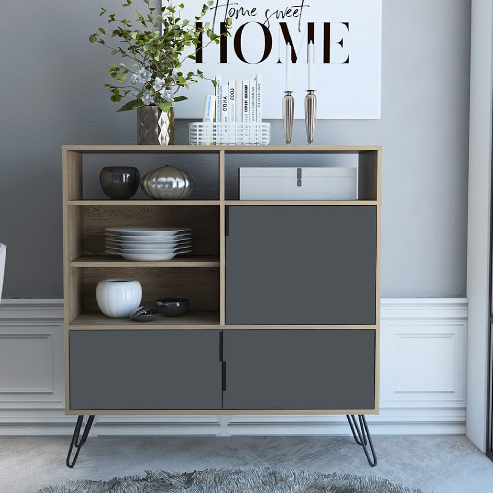 veritate wooden sideboard with 3 doors in grey and oak