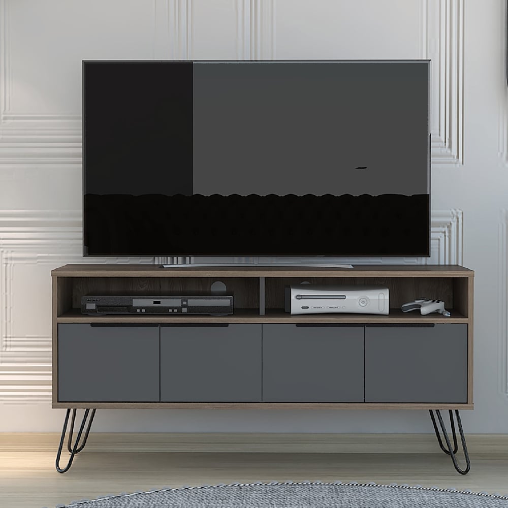 veritate wooden tv stand with 4 doors in brown and grey