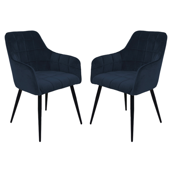 Read more about Vernal navy velvet dining chairs with black legs in pair