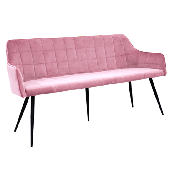 Product photograph of Vernal Velvet Dining Bench In Blush With Black Metal Legs from Furniture in Fashion