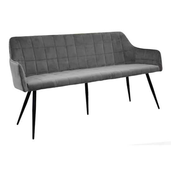 Product photograph of Vernal Velvet Dining Bench In Grey With Black Metal Legs from Furniture in Fashion