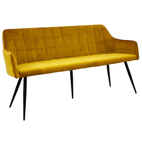 Product photograph of Vernal Velvet Dining Bench In Mustard With Black Metal Legs from Furniture in Fashion