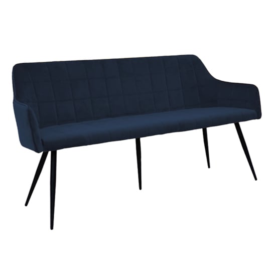 Product photograph of Vernal Velvet Dining Bench In Navy With Black Metal Legs from Furniture in Fashion