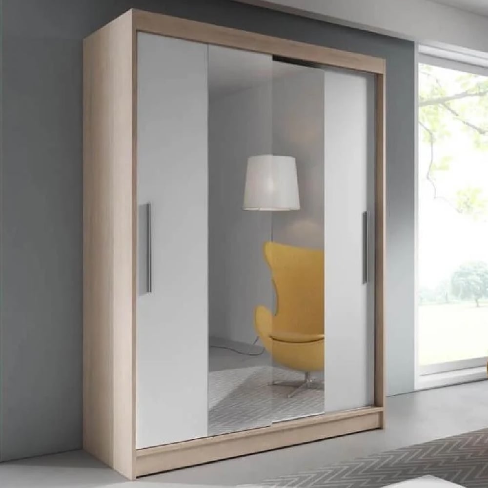 Read more about Vernal wooden wardrobe with 2 sliding doors in oak and white