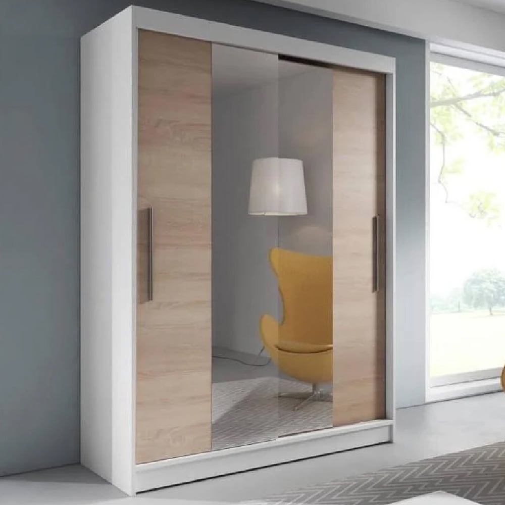 Read more about Vernal wooden wardrobe with 2 sliding doors in white and oak