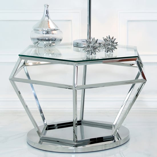 Photo of Vestal clear glass coffee table hexagon with silver frame