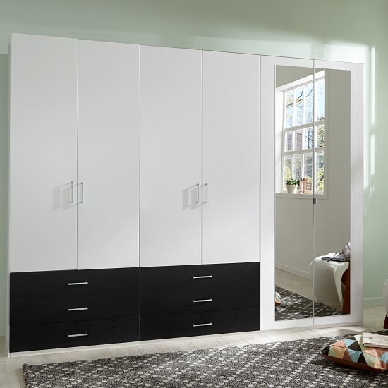 Vestra Mirror Wardrobe Wide In White And Black With 6 Doors