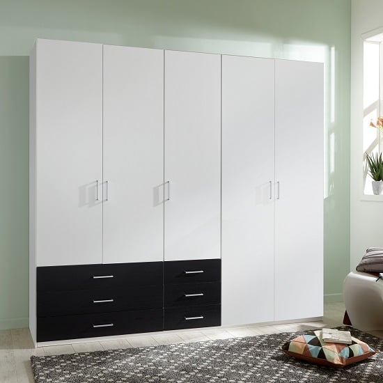 Vestra Wooden Wardrobe In White And Black With 5 Doors Furniture