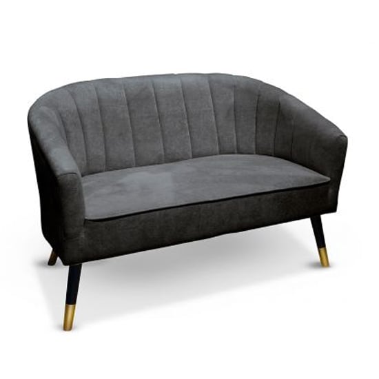 Read more about Vesuv velvet 2 seater sofa in grey with wooden legs