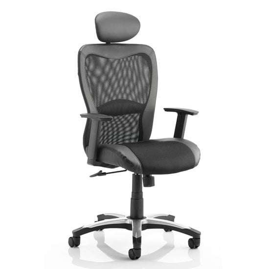 Product photograph of Victor Ii Leather Headrest Office Chair In Black With Arms from Furniture in Fashion