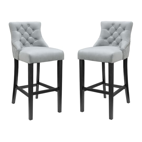 View Victoria grey velvet bar stool in pair
