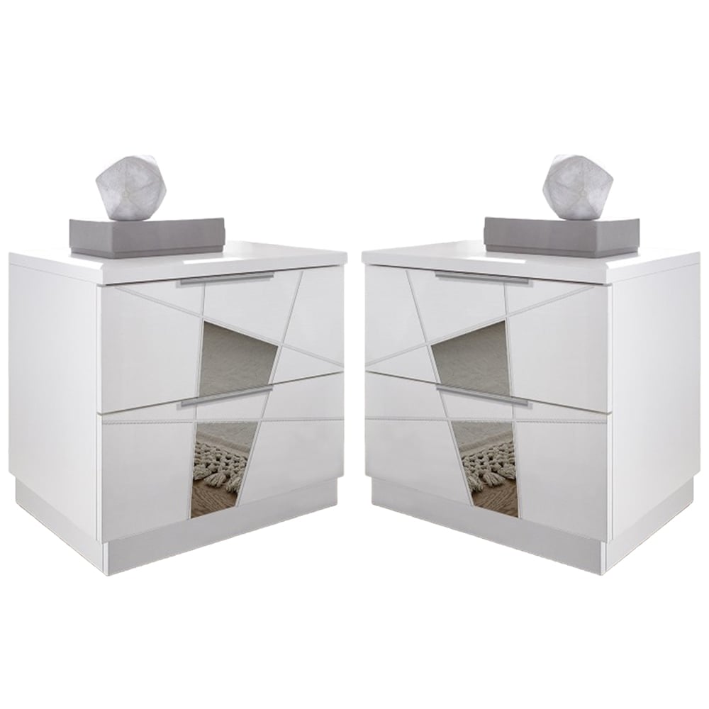 Read more about Victoria matt white wooden bedside cabinets in pair