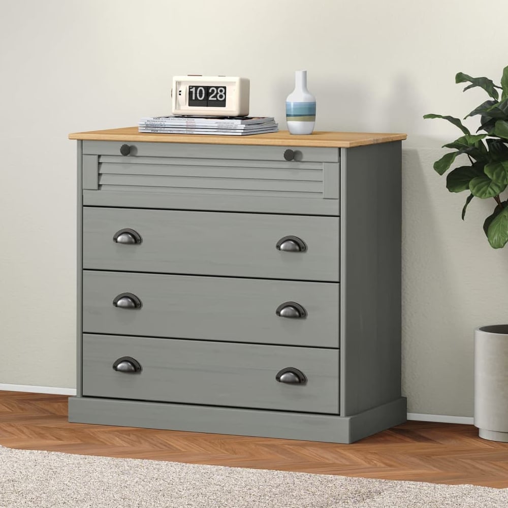 vidor wooden chest of 4 drawers in grey brown