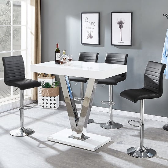 Product photograph of Vienna White High Gloss Bar Table With 4 Ripple Black Stools from Furniture in Fashion