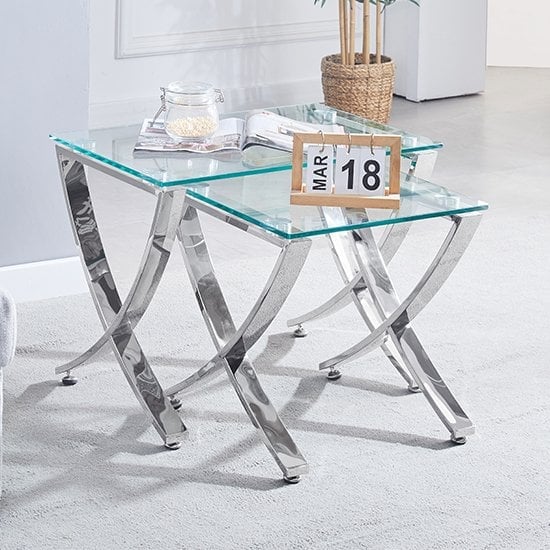 Read more about Vienna clear glass nest of 2 tables with angular chrome legs