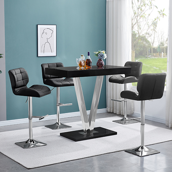 Product photograph of Vienna Black High Gloss Bar Table With 4 Candid Black Stools from Furniture in Fashion