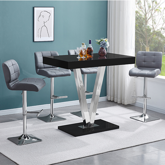Product photograph of Vienna Black High Gloss Bar Table With 4 Candid Grey Stools from Furniture in Fashion