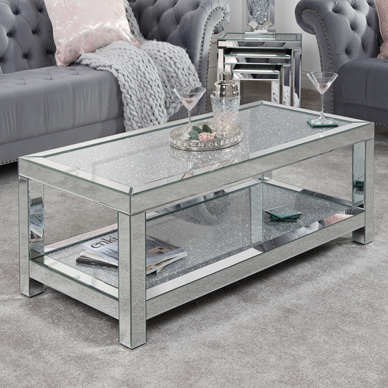 Product photograph of Vienna Glass Coffee Table In Mirrored With Undershelf from Furniture in Fashion