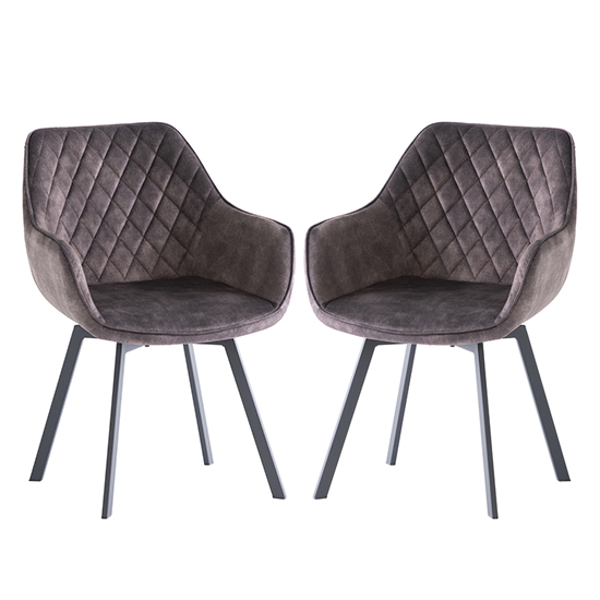 Product photograph of Viha Swivel Graphite Velvet Dining Chairs In Pair from Furniture in Fashion