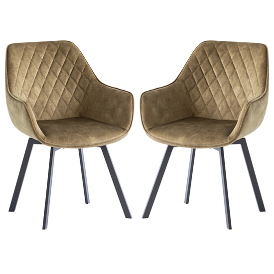 Read more about Viha swivel green velvet dining chairs in pair