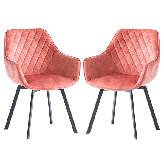 Read more about Viha swivel pink velvet dining chairs in pair