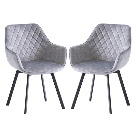 Product photograph of Viha Swivel Silver Velvet Dining Chairs In Pair from Furniture in Fashion