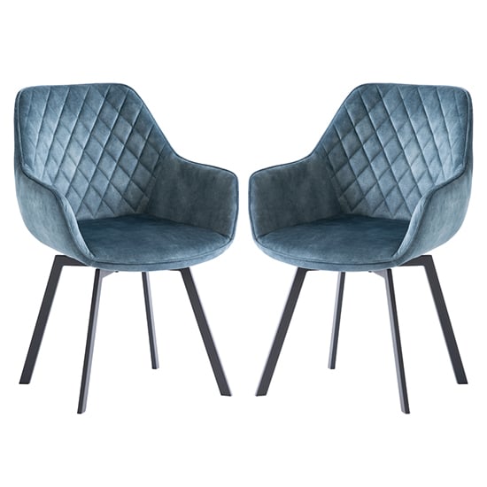 Read more about Viha swivel teal velvet dining chairs in pair