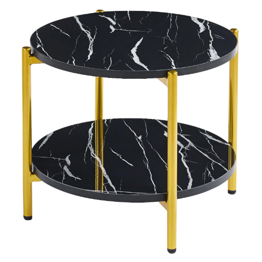 vilna large gloss black marble effect coffee table with gold frame