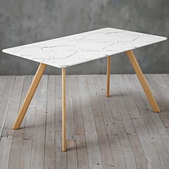 Product photograph of Vinos Wooden Dining Table In White Marble Effect from Furniture in Fashion