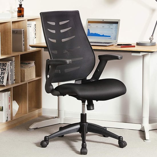 Perris Mesh Home Office Chair With Folding Armrests In Black | Sale